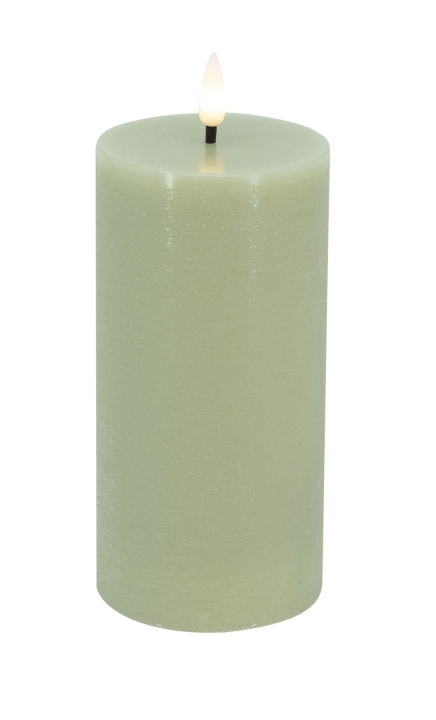 L.C. Wholesaler LED-Stumpenkerze BASIC ca. Ø 7,5, H 15cm in green rustic, 7.5x15cm