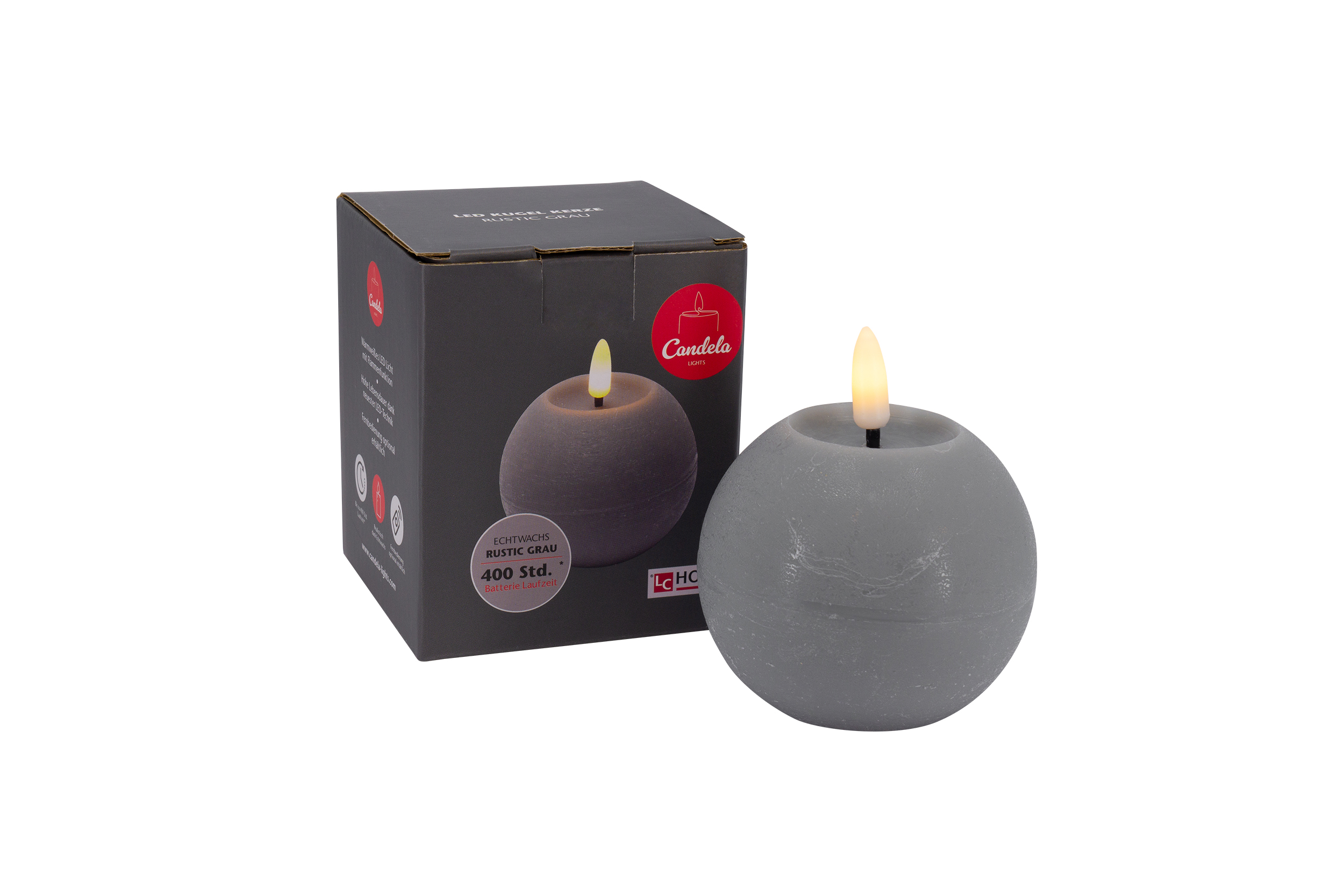 L.C. Wholesaler LED-Kugelkerze BASIC ca. Ø 8, H 7cm in grey rustic, 8x7cm