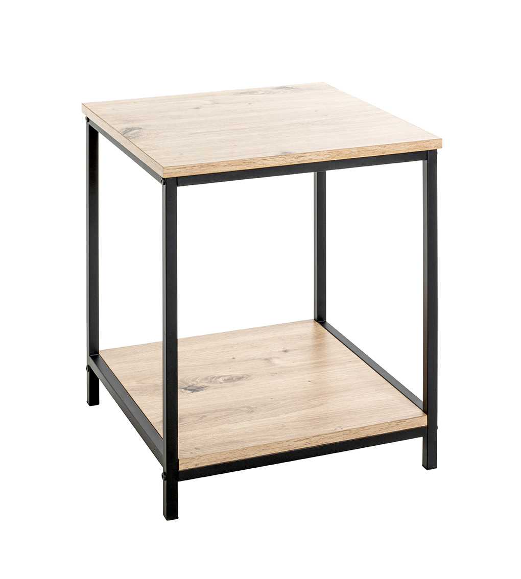 Beistelltisch in Schwarz, Beistelltisch, Holzplatte, Metallrahmen, Schwarz, Zweitausführung, Beistelltisch, Holzplatte, Metallrahmen, Couchtisch, zwei Ebenen