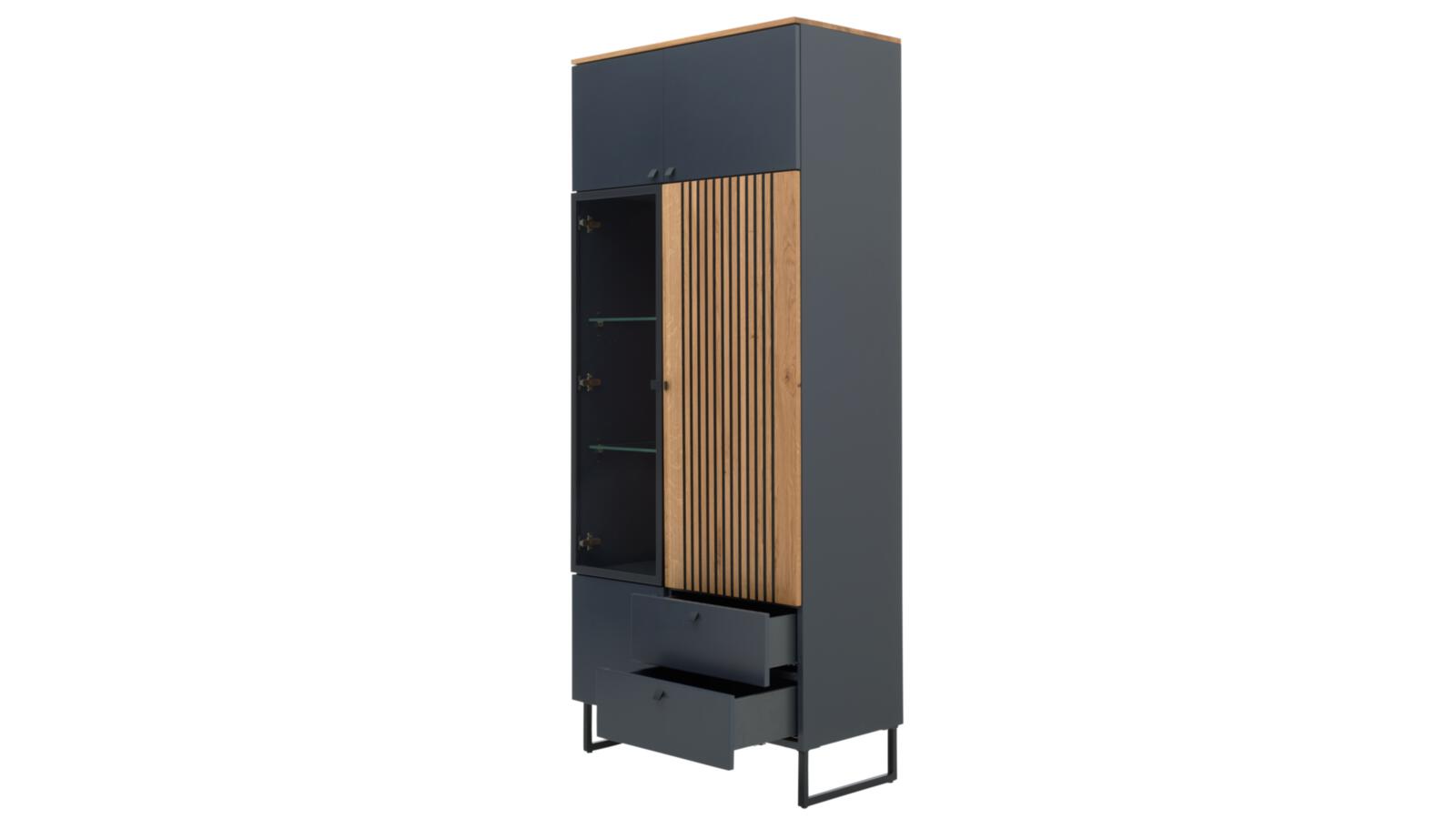 Interliving Vitrine INTERLIVING-5605 B/H/T ca.86x194x42cm in Lack quarzgrau