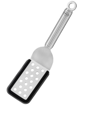 Rösle Palette gelocht 26cm in Farbe silber, Küchenutensil, Grillspatel, Lochmuster, Edelstahl, weiße Silikon