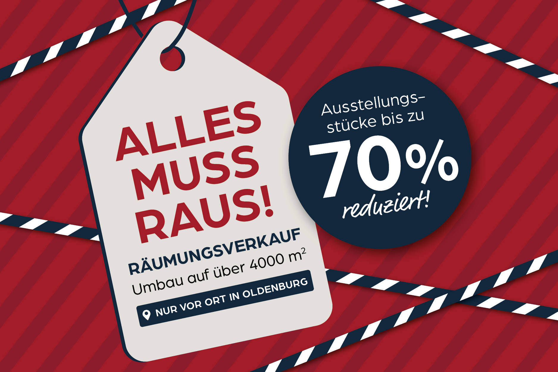 Ausstellungsstück, Rabatt, Räumungsverkauf, 70 Prozent, Hinweis