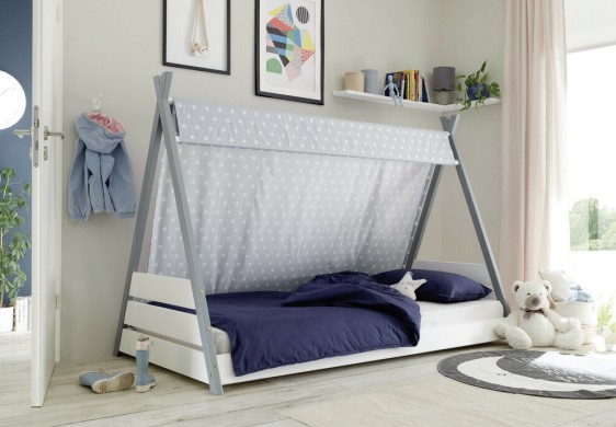 Pol Power Zeltbett YLVA in Kiefer massiv weiß/Arktisgrau, Moebel, Bett, Pflanze, Spielzeug, Hochbett, Moebel, Bett, Pflanze, Spielzeug, Hochbett, Moebel, Bett, Pflanze, Spielzeug, Hochbett