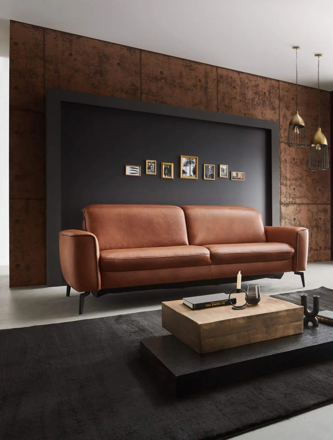 Hukla Sofa 3-sitzig HU-PC23005 ca. B220 T105 cm in Leder Cloudy cognac 60