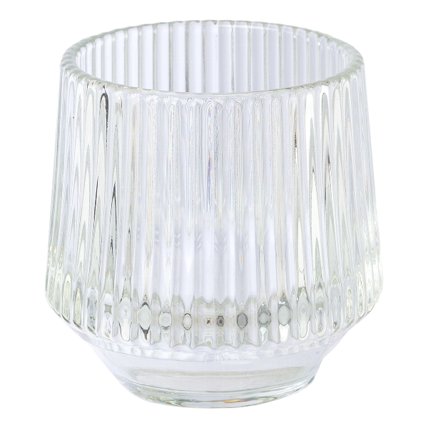 Glas Teelicht D:8cm TAYRA in Transparent, Glas, Vase, Kübel, Griffelstruktur, Transluzent