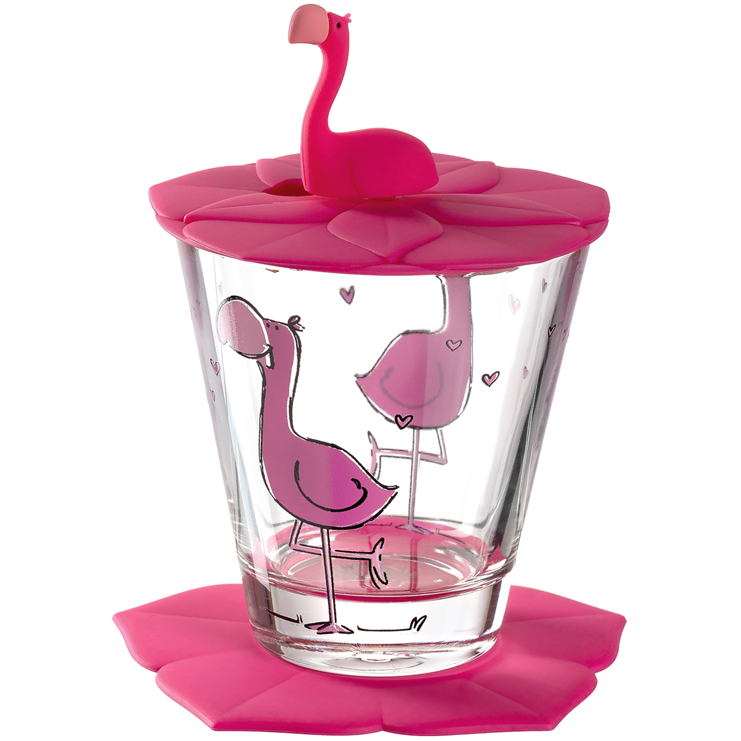 Leonardo Kindertrinkset Bambini 3-teilig in Farbe mehrfarbig, pink, Flamingo, Becher, Glas, Deckel