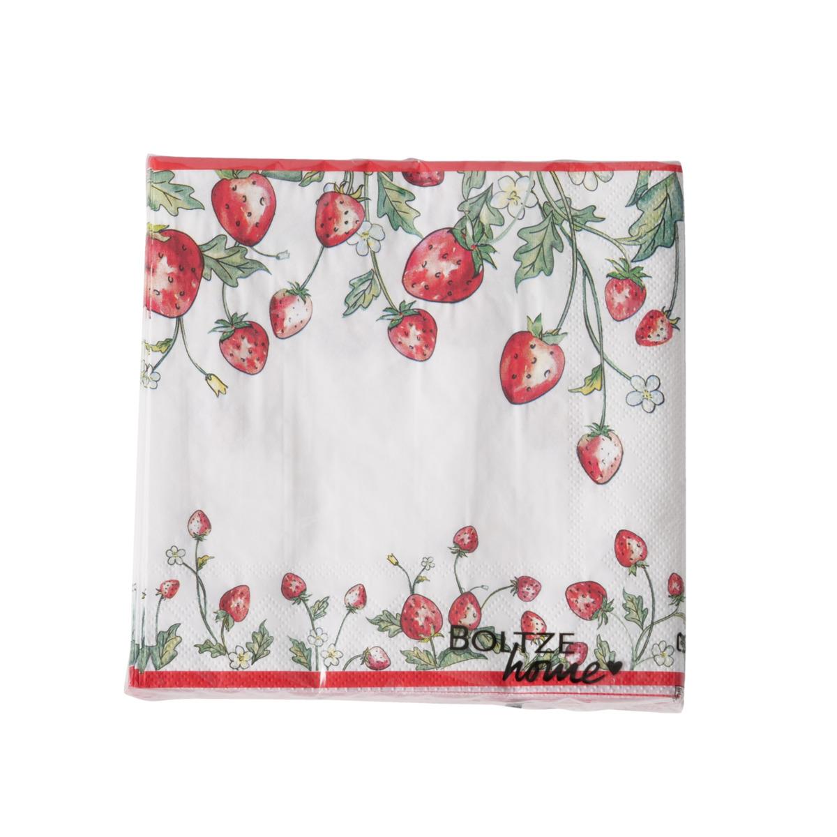 Boltze Servietten Emily, 20 tlg., in mehrfarbig, Serviette, Stoffserviette, Kleiderhandtuch, Streifenrand, Erdbeerprint