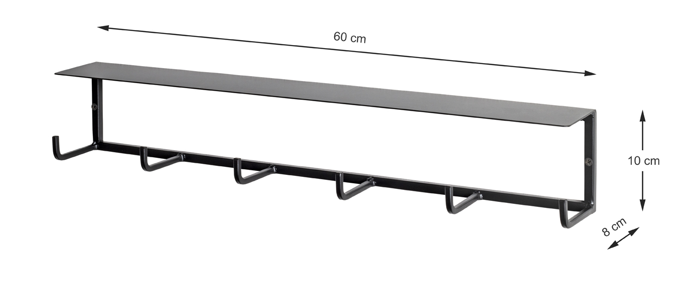 Haku Möbel Wandgarderobe Sidney 2 Stahlrohr schwarz ca. B 60 cm
