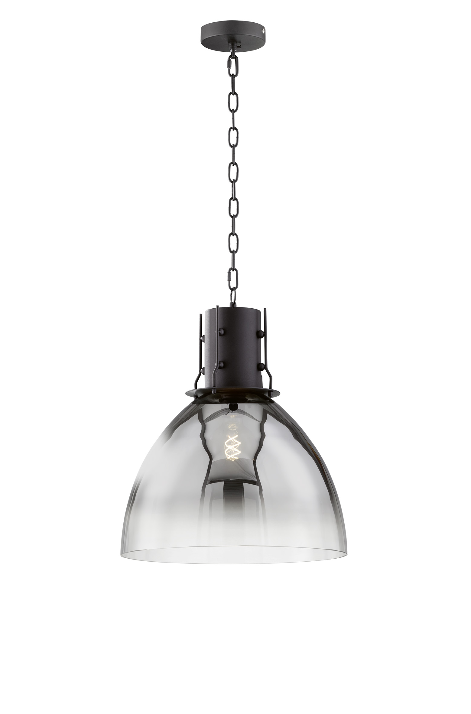 Fischer & Honsel Pendelleuchte LONDO in Metall sandschwarz matt/Glas rauchfarbig