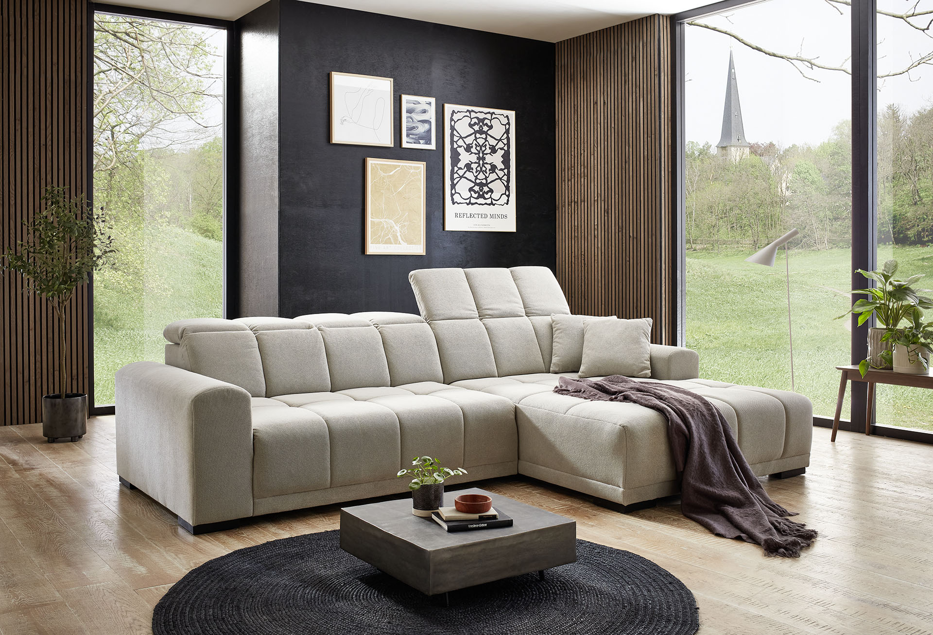 Iwaniccy Rundecke MASTER ca. 301x195cm in Stoff Curio hellgrau, Couch, Mobiliar, Wohnzimmer, Innenarchitektur, Inneneinrichtung