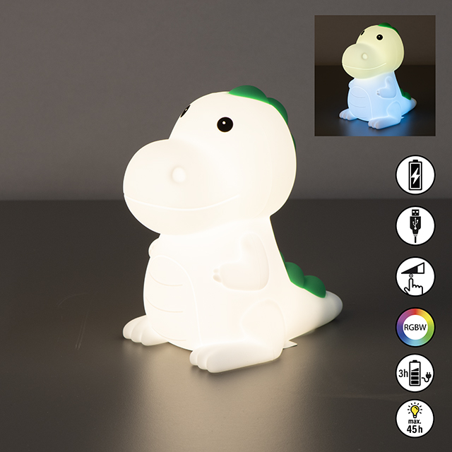 FH Lighting LED-Tischleuchte POLDI in Silikon weiß, Dinosaurier, Spielzeug