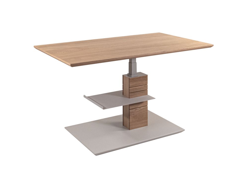 Couchtisch 5644-WEI-SGR in Platte Wildeiche furniert, Schreibtisch, Stehschreibtisch, Holzplatte, Schubladen, Stahlbein