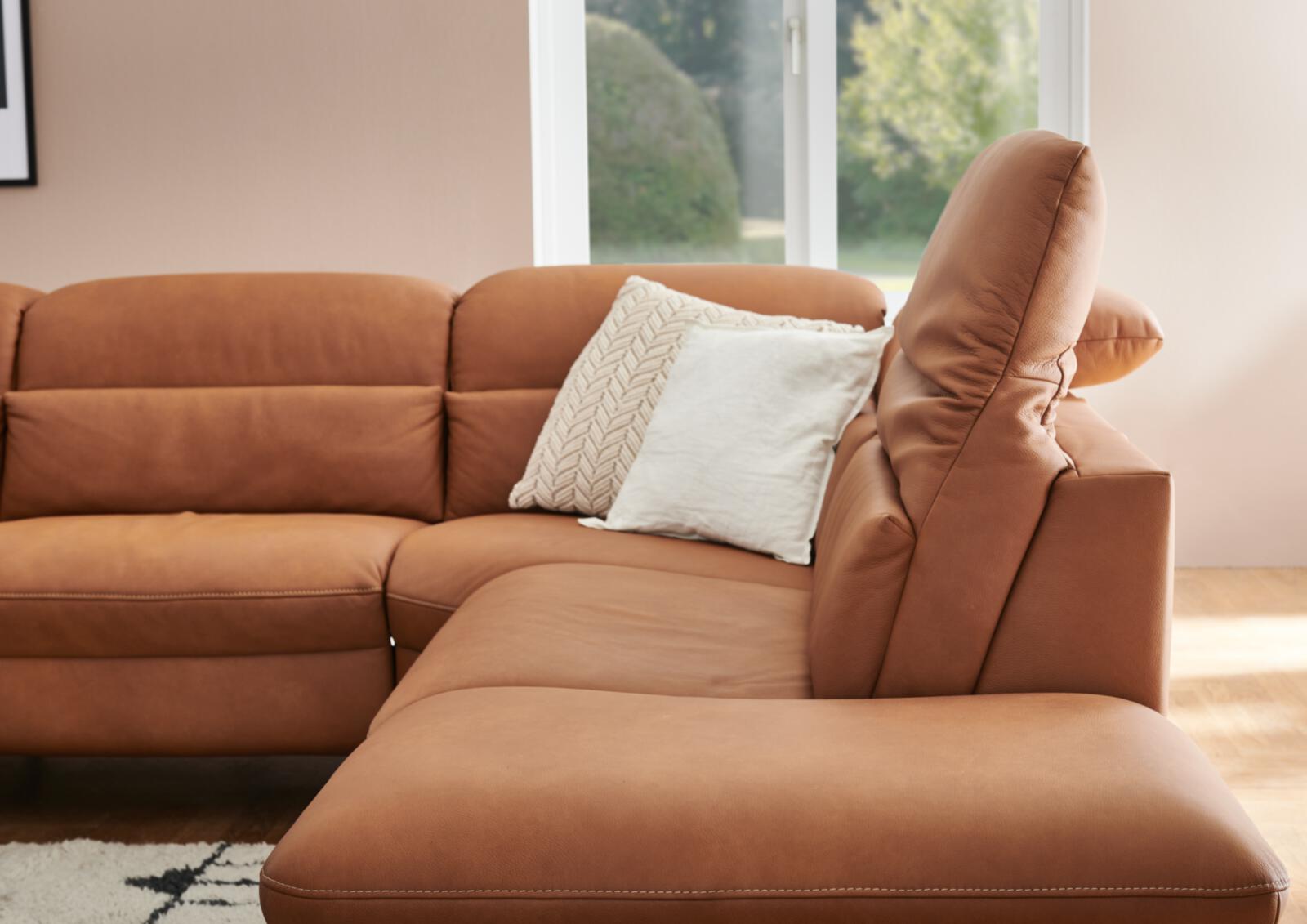 Himolla Rundecke Spektra (1480) Braun, Ecksofa, Ledersofa, hellbraun, Sofa-Modul, Kissen