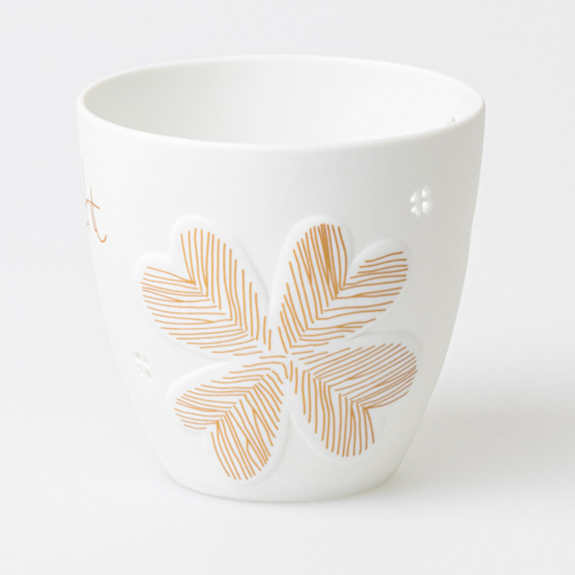 Poesielicht GLÜCKSLICHT in Farbe weiß/gold, becher, keramik, weißer becher, blume, ornament