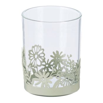 Glas Teelicht m.Blumendekor 4324025-51 in Grün Gasper Metall Teelicht m.Blumendekor in Farbe Hellgrün