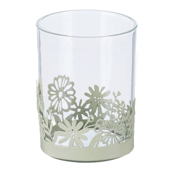Glas Teelicht m.Blumendekor 4324025-51 in Grün Glas Teelicht m.Blumendekor 4324025-51 in Grün, glas, vase, hülle, dekor, blumenmuster