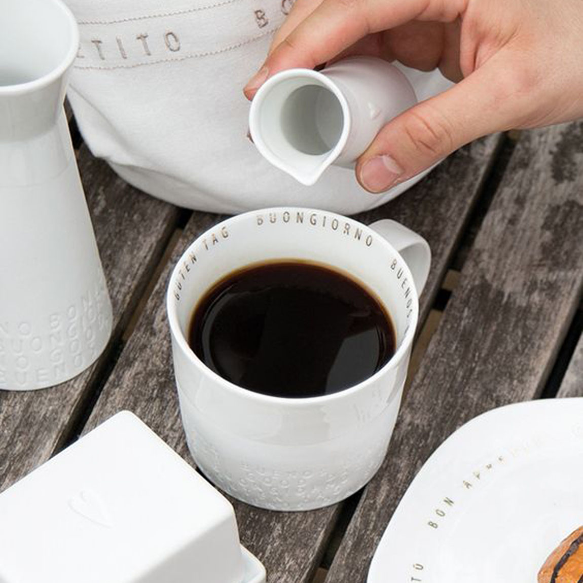 Milch- und Zuckerset in Farbe weiß, Kaffe, Kaffeebecher, Kaffee, Porzellan, Tischdeko