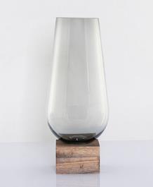 DPI Glasvase mit Holzsockel 56cm 3209-67 in Glas durchgefärbt grau,Holz