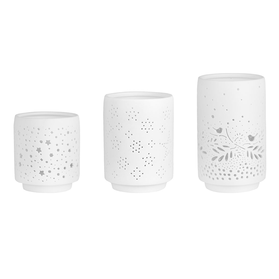Räder Licht 3er Set in Farbe off-white, Kerzenhalter, Porzellan, Lochmuster, Set, Weiße