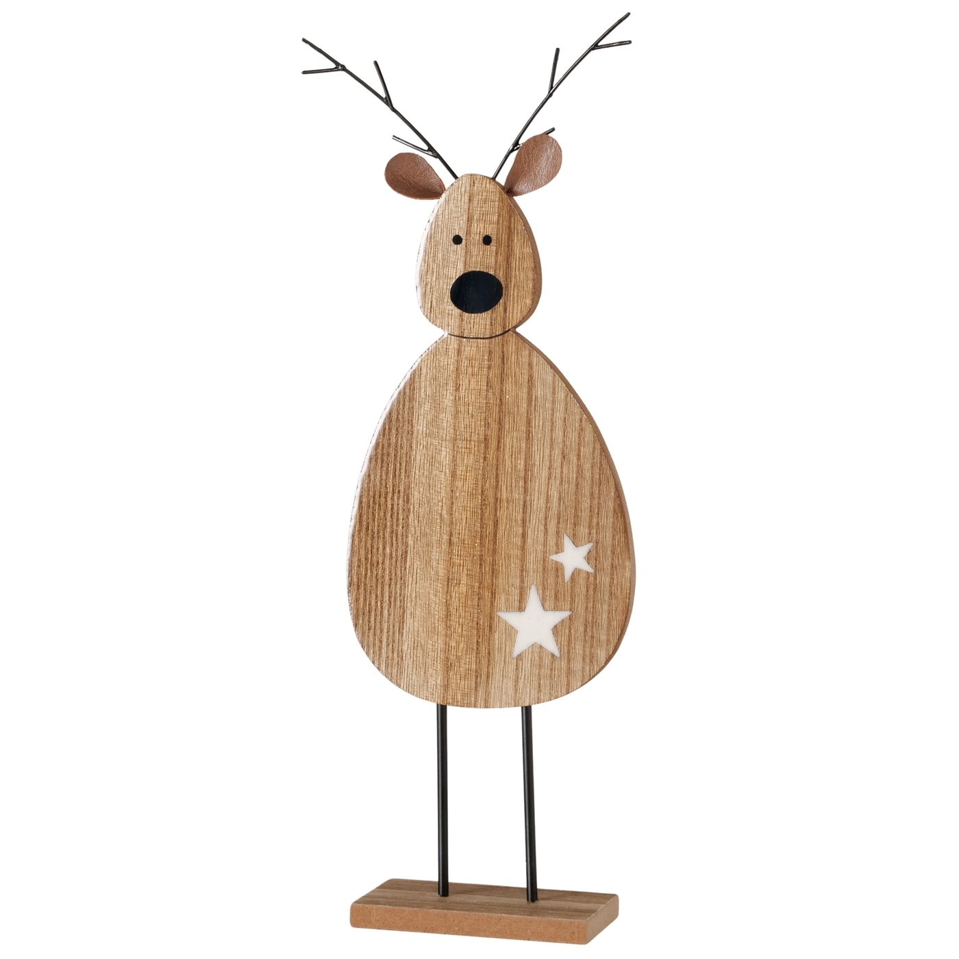Boltze Figur Hirschel in Farbe Materialmix Farbmix, Rentierfigur, Holzdeko, braunes Holz, Metallgeweih, Sternmotiv