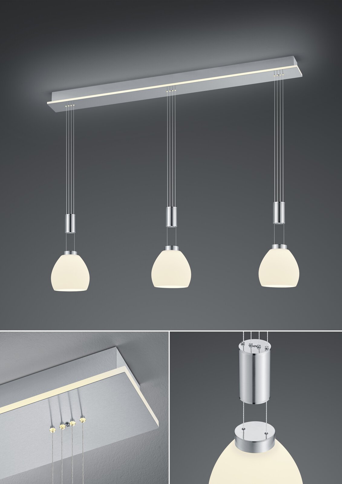 B-Leuchten LED-Pendelleuchte in Nickel matt mit Chrom abgesetzt
