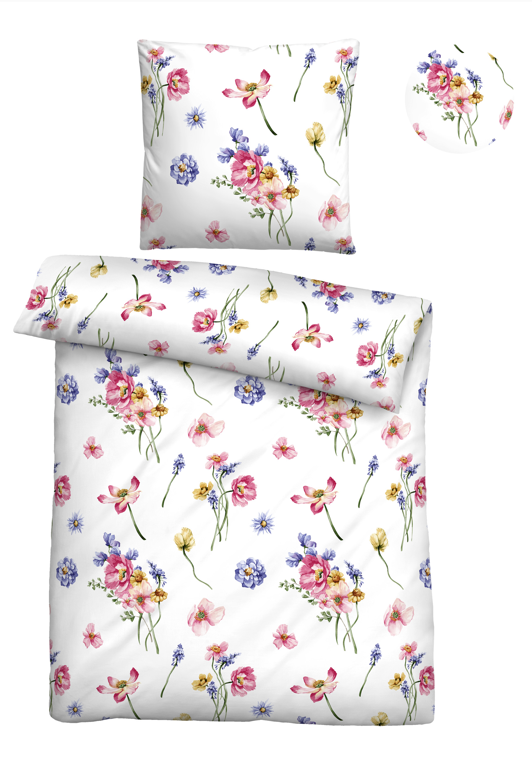 biberna SEERSUCKER-Bettwäsche ca. 135x200cm in Farbe Pink, bettwäsche, bettwäsche-set, druck, blumenmuster, kissenbezug