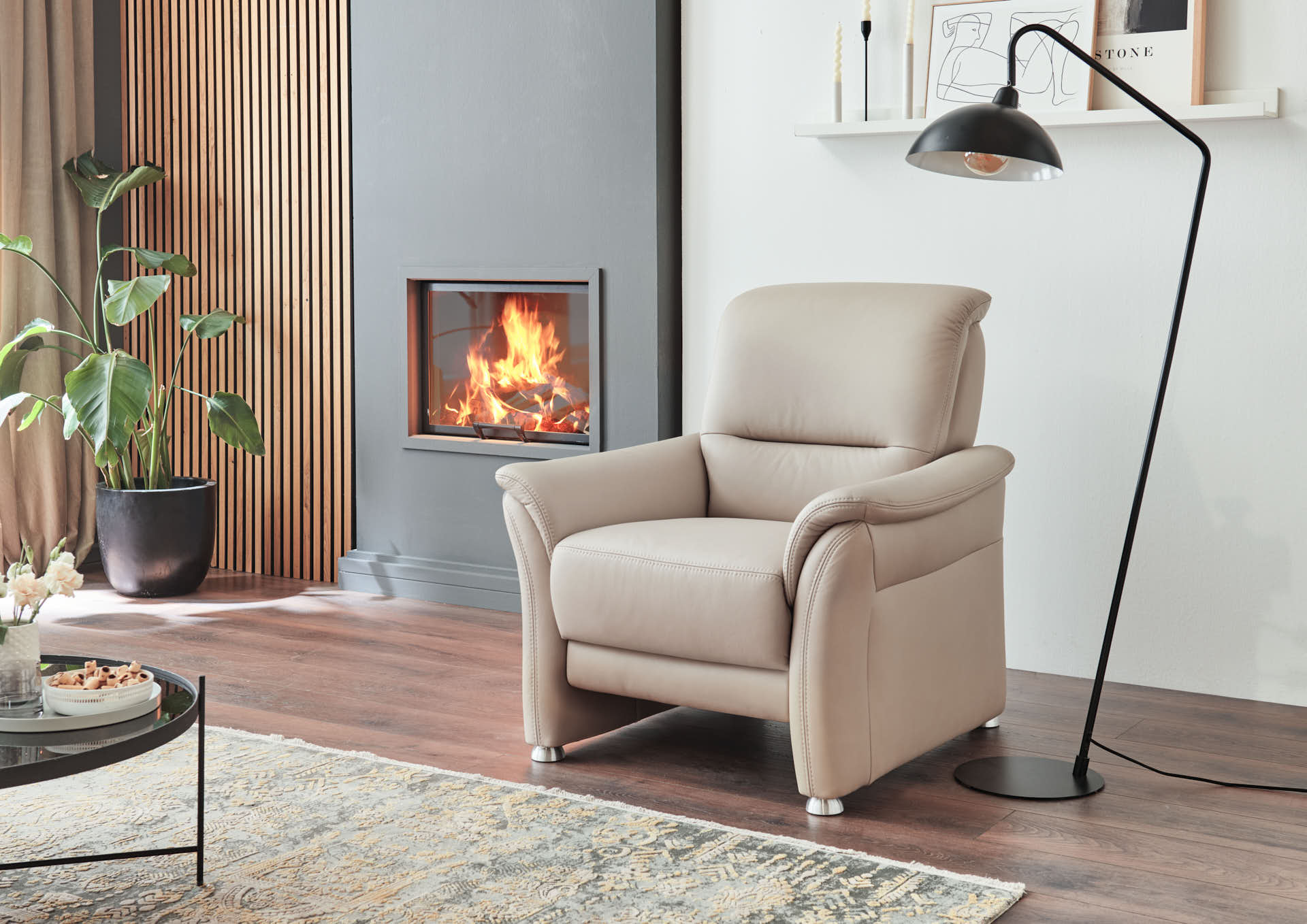 Sessel PN-PF23182 in Leder Vivre pearl Sessel PN-PF23182 in Leder Vivre pearl, Kamin, Mobiliar, Stuhl, Lampe, Sessel