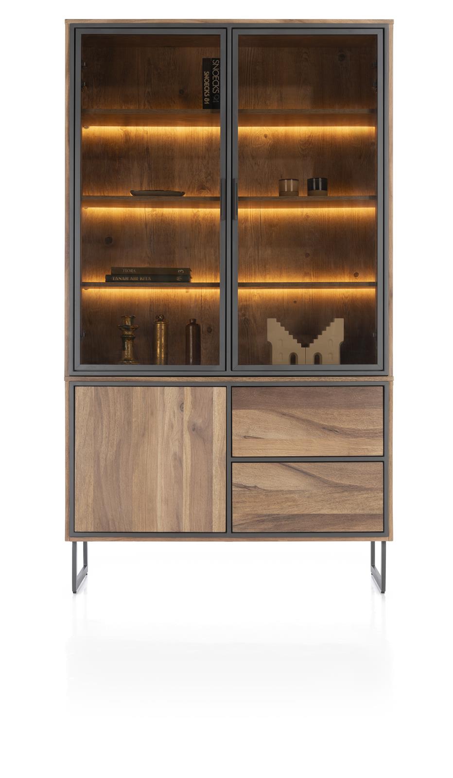 Henders & Hazel Buffet TRAPANI ca. B120 H210 T42 cm in Mango furniert smoked lack. Henders & Hazel Buffet TRAPANI ca. B120 H210 T42 cm in Mango furniert smoked lack., Vitrine, Anrichte, Eiche, Glasfront, Beleuchtung