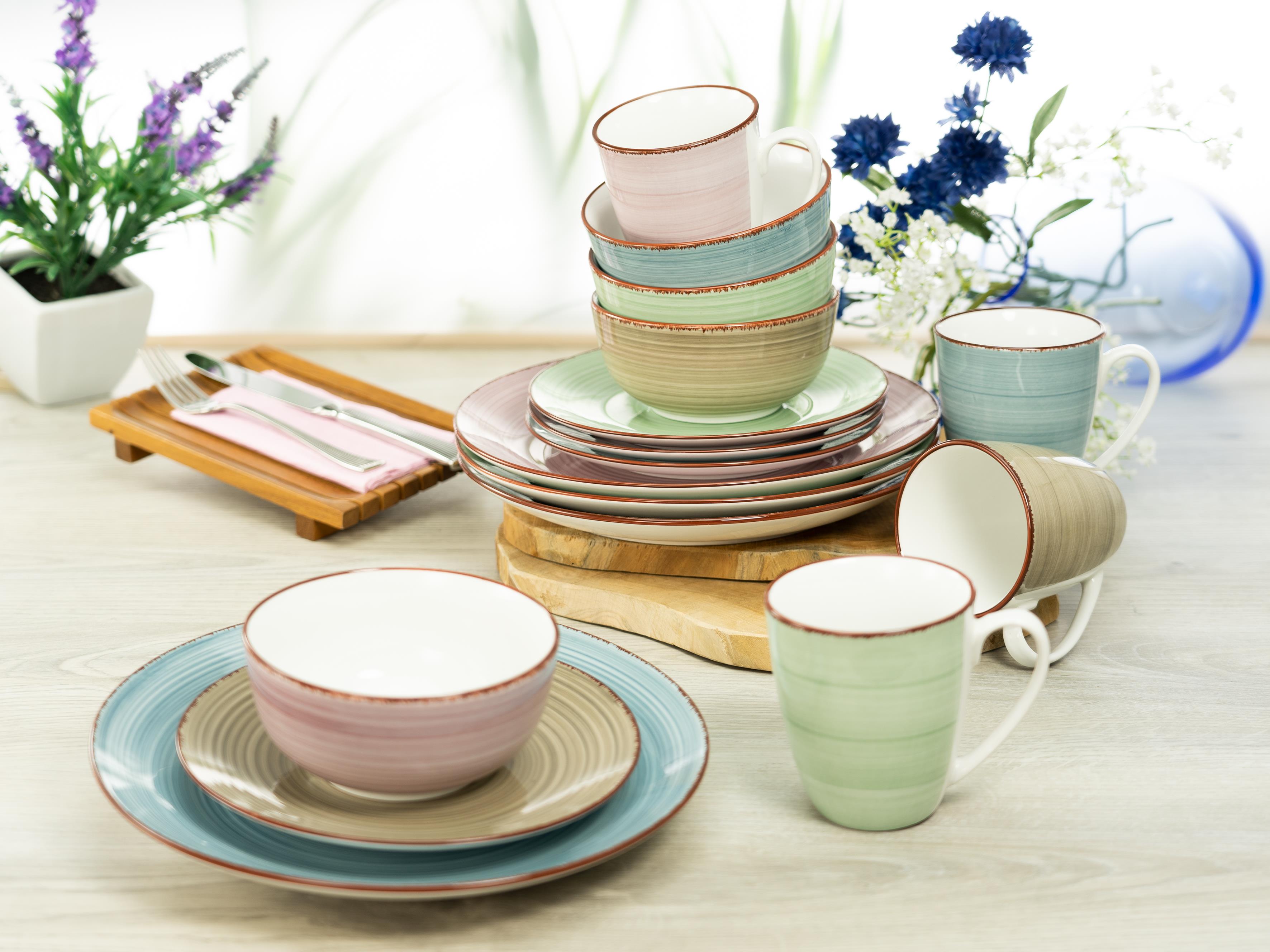 Creatable Kombiservice 16-tlg. Samba in Farbe Porzellan, Geschirrset, Teller, Becher, Keramik, Pastellfarben
