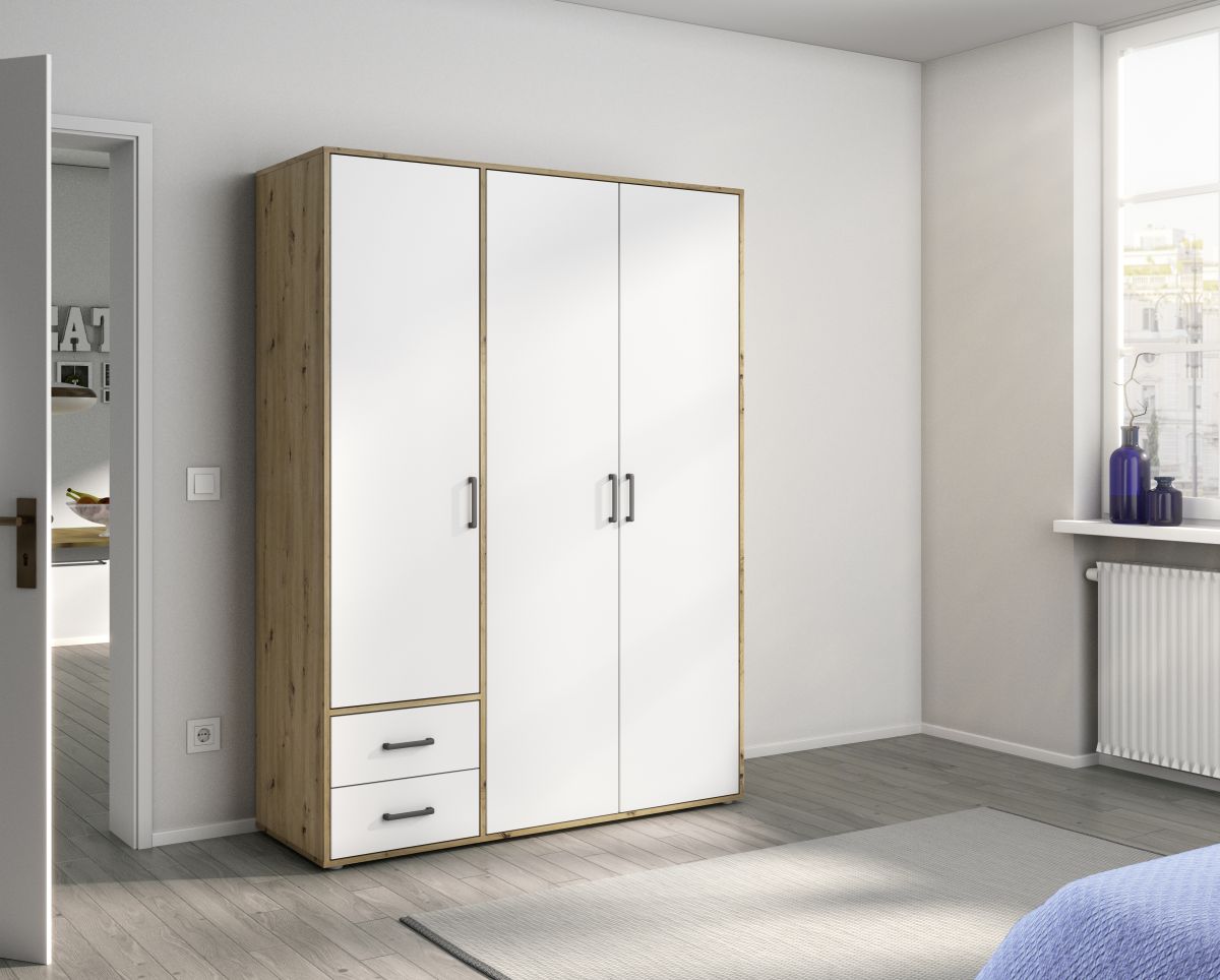 Rauch Drehtürenschrank VOYAGER 3-türig in Front alpinweiß/Korpus Eiche Artisan