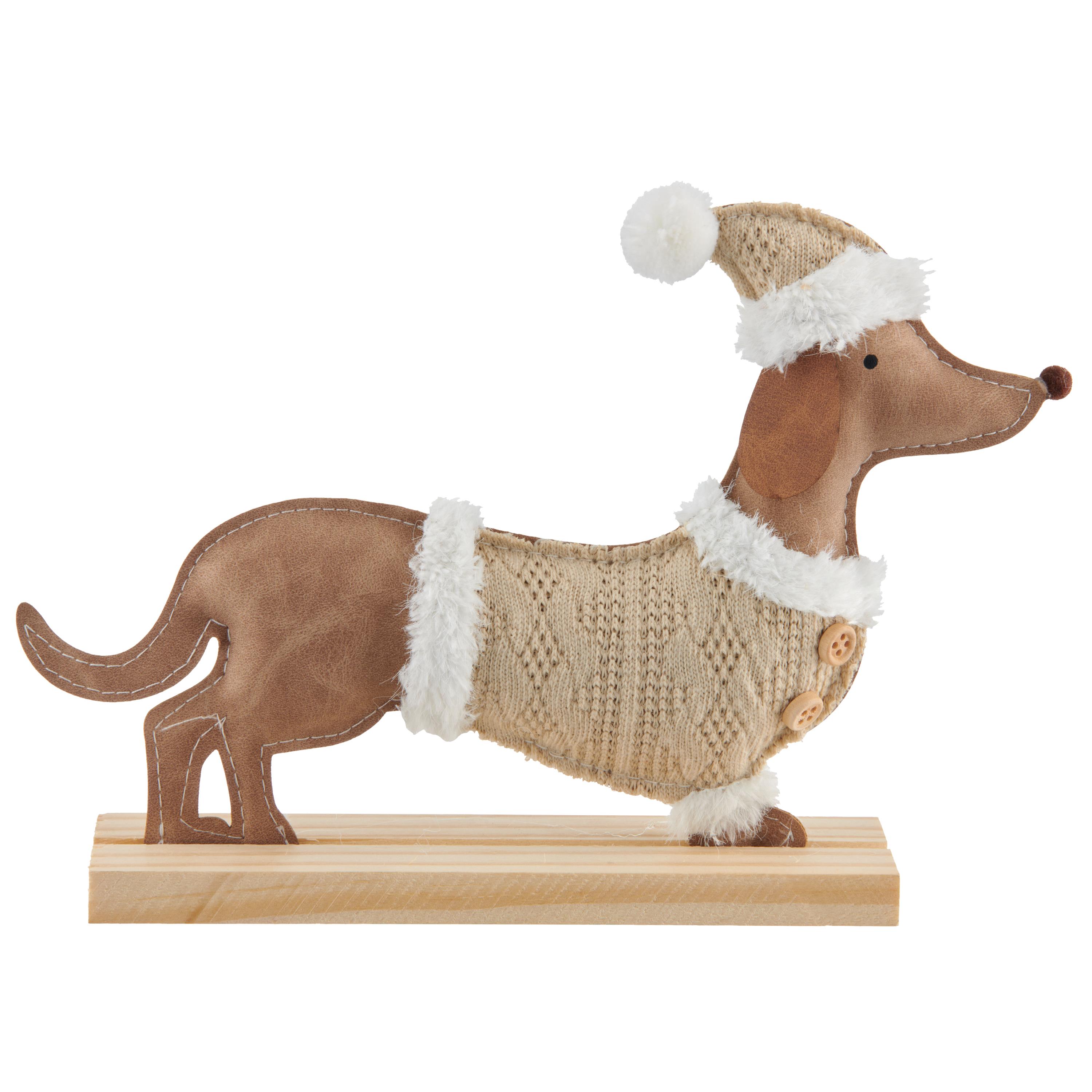 Gasper Stoff Lederimitat Dackel mit DOLLIE ca. B5 H16,5 cm in 61 hellbraun, Figur