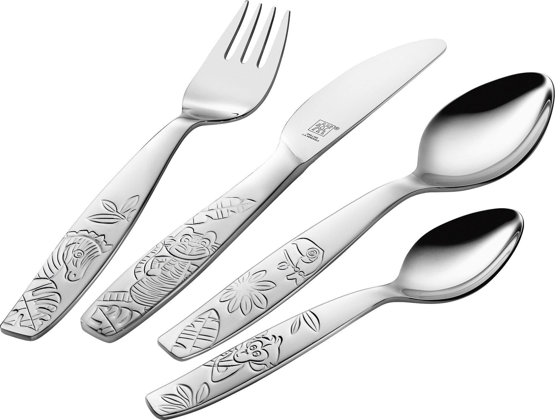Zwilling Kinderbesteckset JUNGLE 4-teilig in Farbe 18/10 Edelstahl Zwilling Kinderbesteckset JUNGLE 4-teilig in Farbe 18/10 Edelstahl