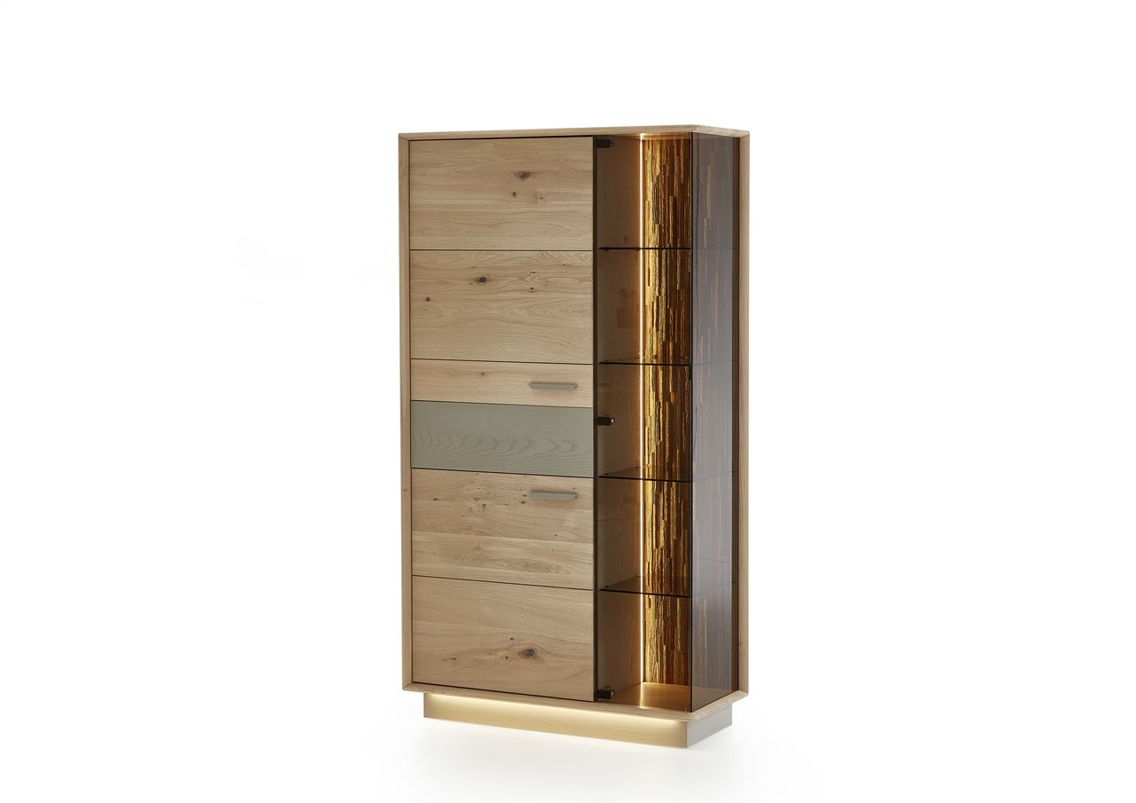 Niehoff Vitrine STUDIO-LINE ca. B102 H184 T41 cm in Eiche massiv satin gebeizt Niehoff Vitrine STUDIO-LINE ca. B102 H184 T41 cm in Eiche massiv satin gebeizt, Schrank, Vitrine, Holz, Schubfach, Beleuchtung