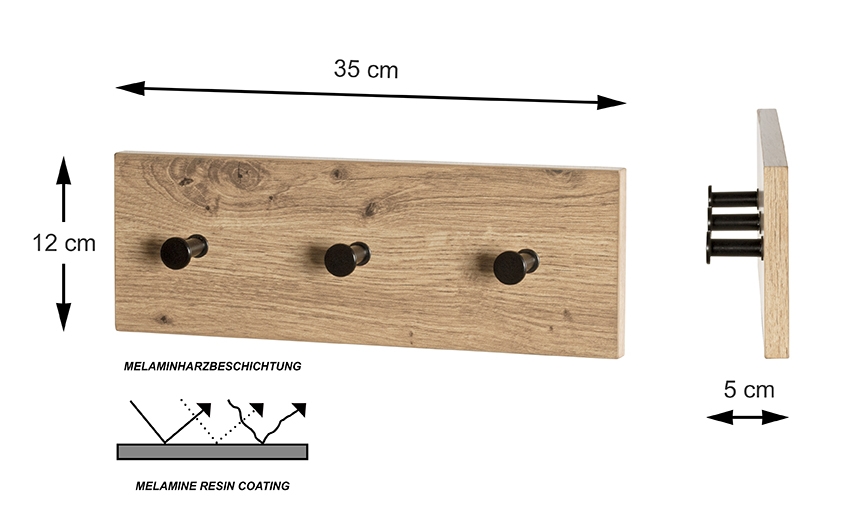 Haku Möbel Garderobenleiste ca. B35 H12 T5 cm in MDF Dekor Eiche hell mit , Holz