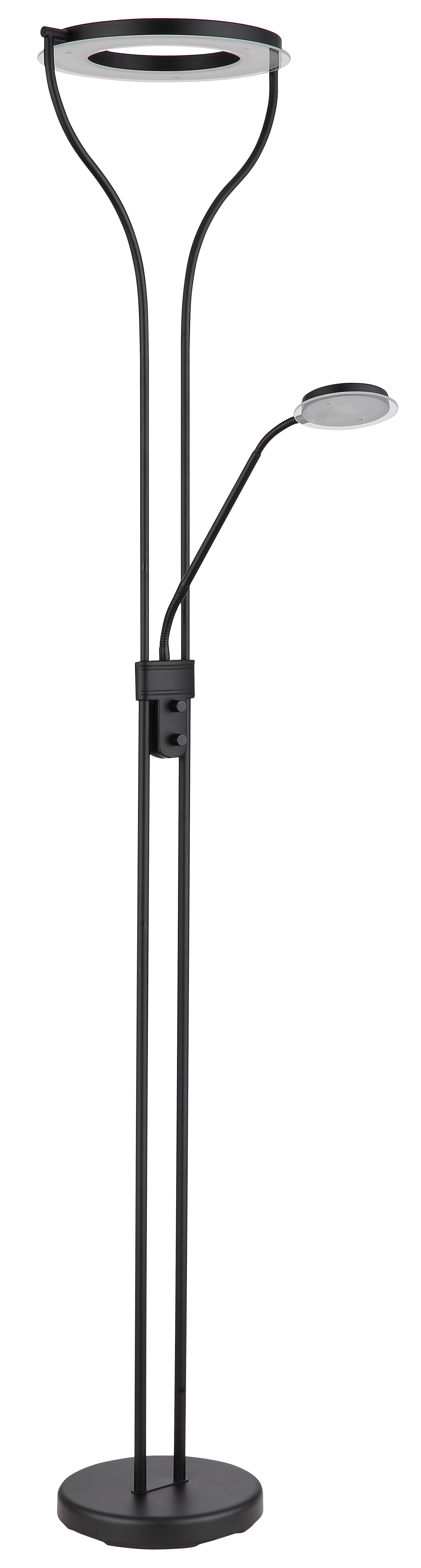 LED-Deckenfluter in Fb. Schwarz, Stehleuchte, Leseleuchte, Schirmleuchte, Metall, LED