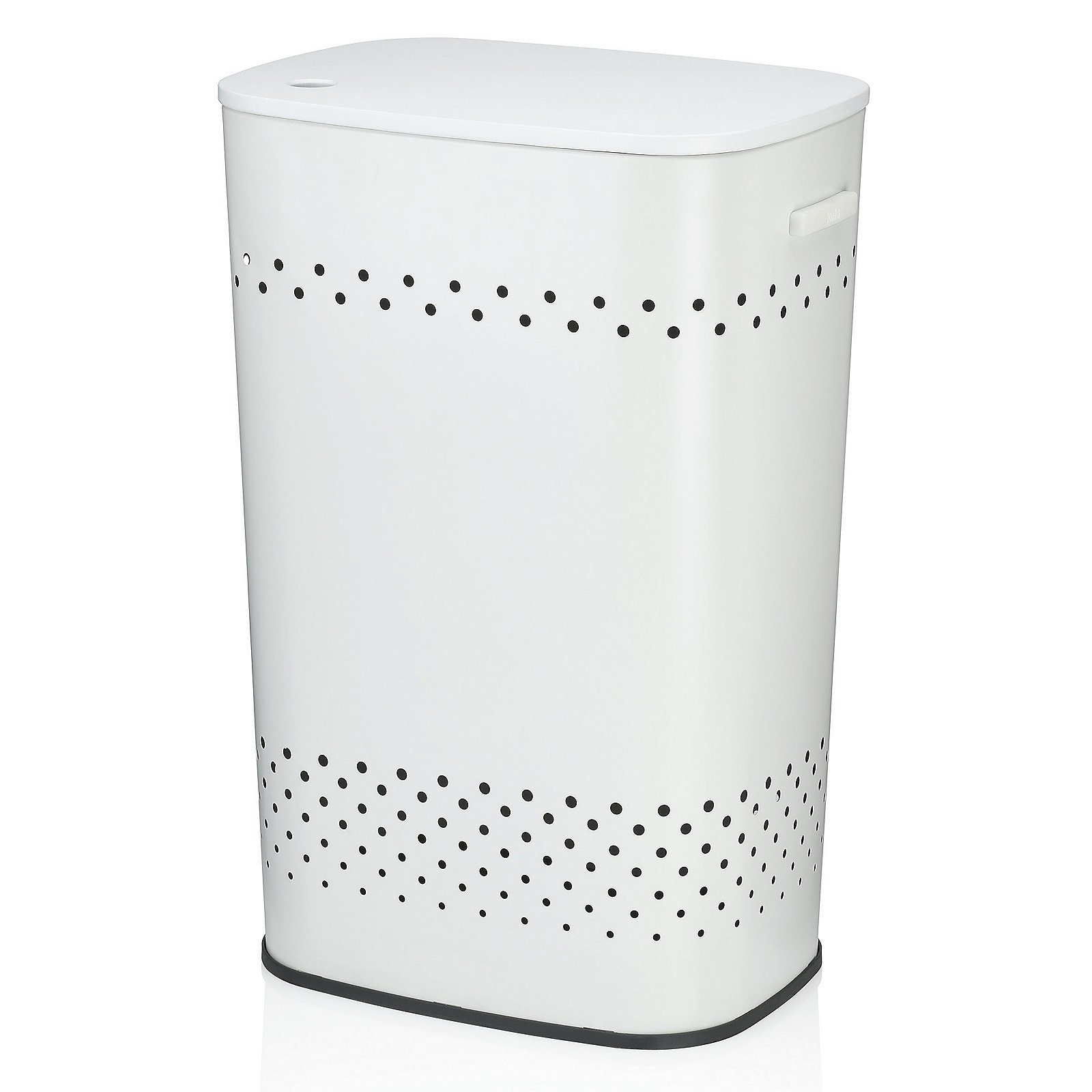 Kela Sitz-Wäschebox MALAGA in Farbe Weiß, Wäschekorb, Korb, Waschkorb, Metallkorb, löcher perforiert, Wäschekorb, Korb, Waschmittelkorb, Kunststoffkorb, Luftstrom-Design