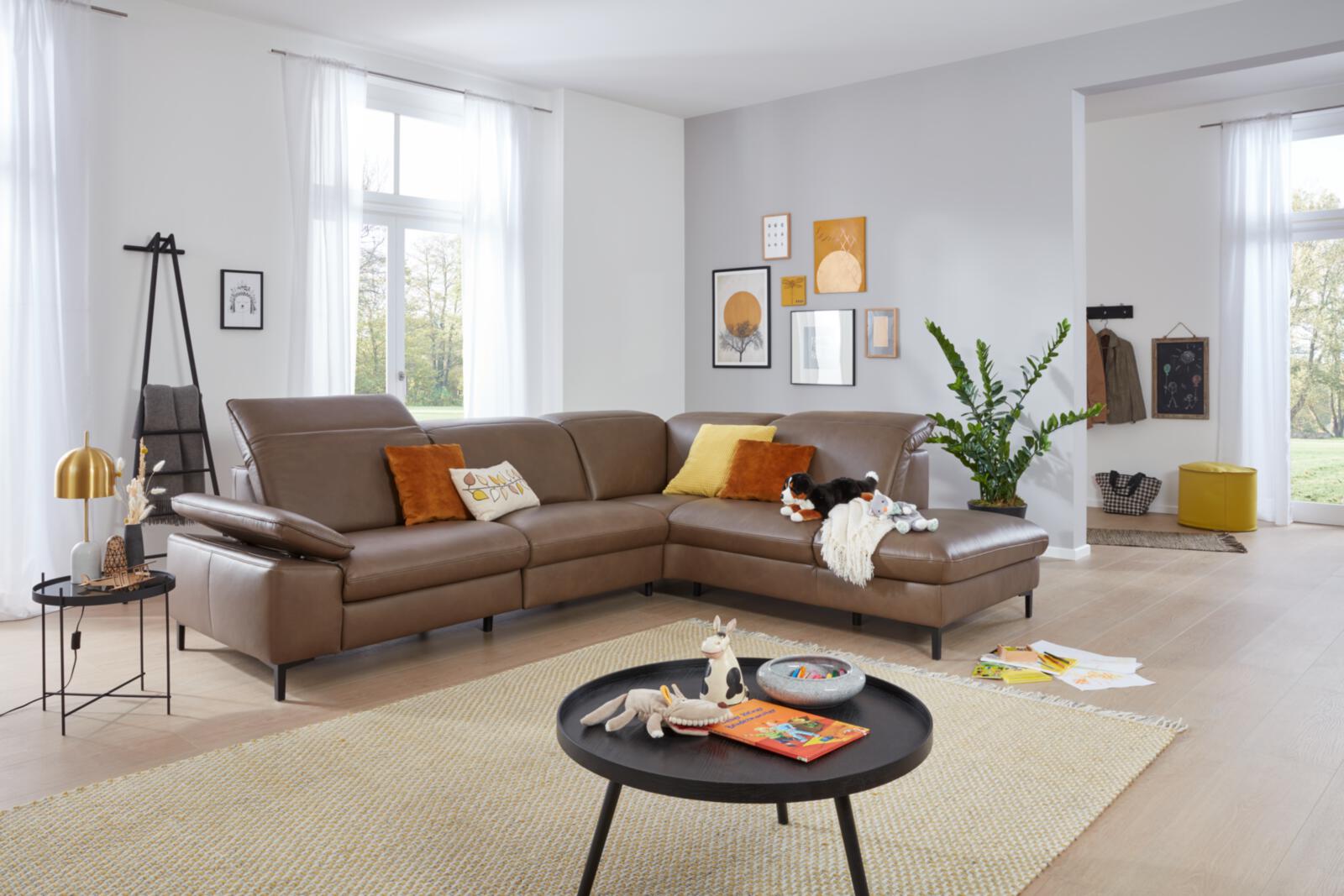 Modulmaster Polstergruppe MM-PN1137 ca. 297x245cm in Leder Cloudy stone, Wohnzimmer, Ecksofa, Leder, Braun, Teppich