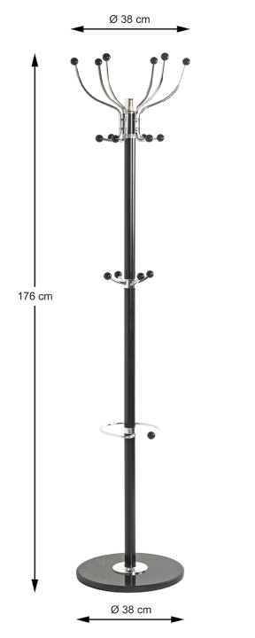 Haku Möbel Garderobenständer Mecki in Chrom / schwarz ca. 176 cm hoch