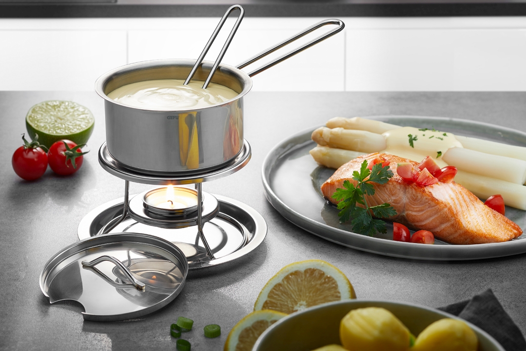 GEFU Saucen- und Butterwärmer-Set CALORIC in Farbe silber, Fondue, Käsefondue, Töpferwärmer, Kochgerät, Thermoeimer