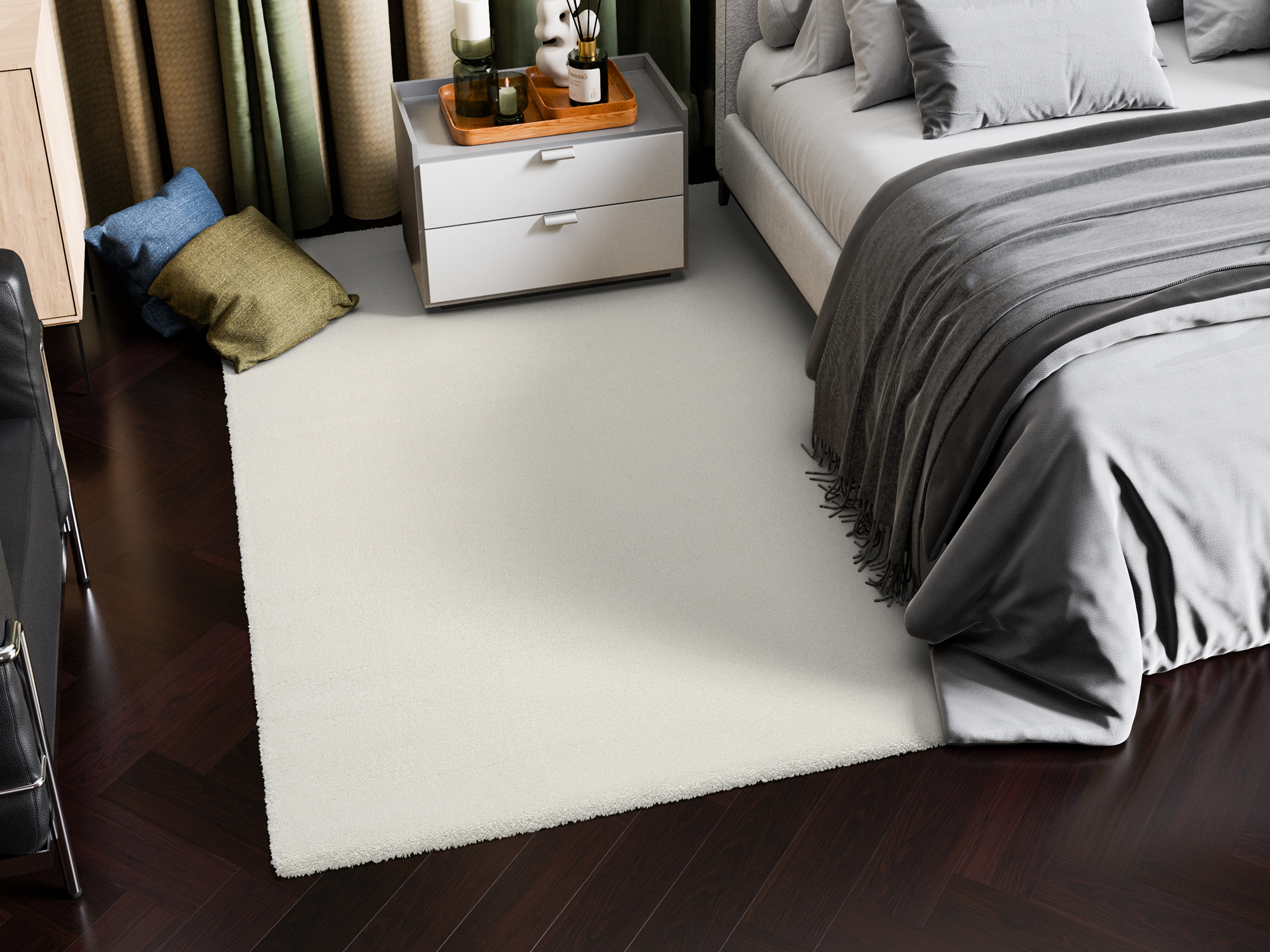 OCI Uni-Teppich PULSAR ca. 200x290cm in Farbe off-white, Teppich, Schlafzimmer, Cremefarben, Nachtkonsole, Bettseite