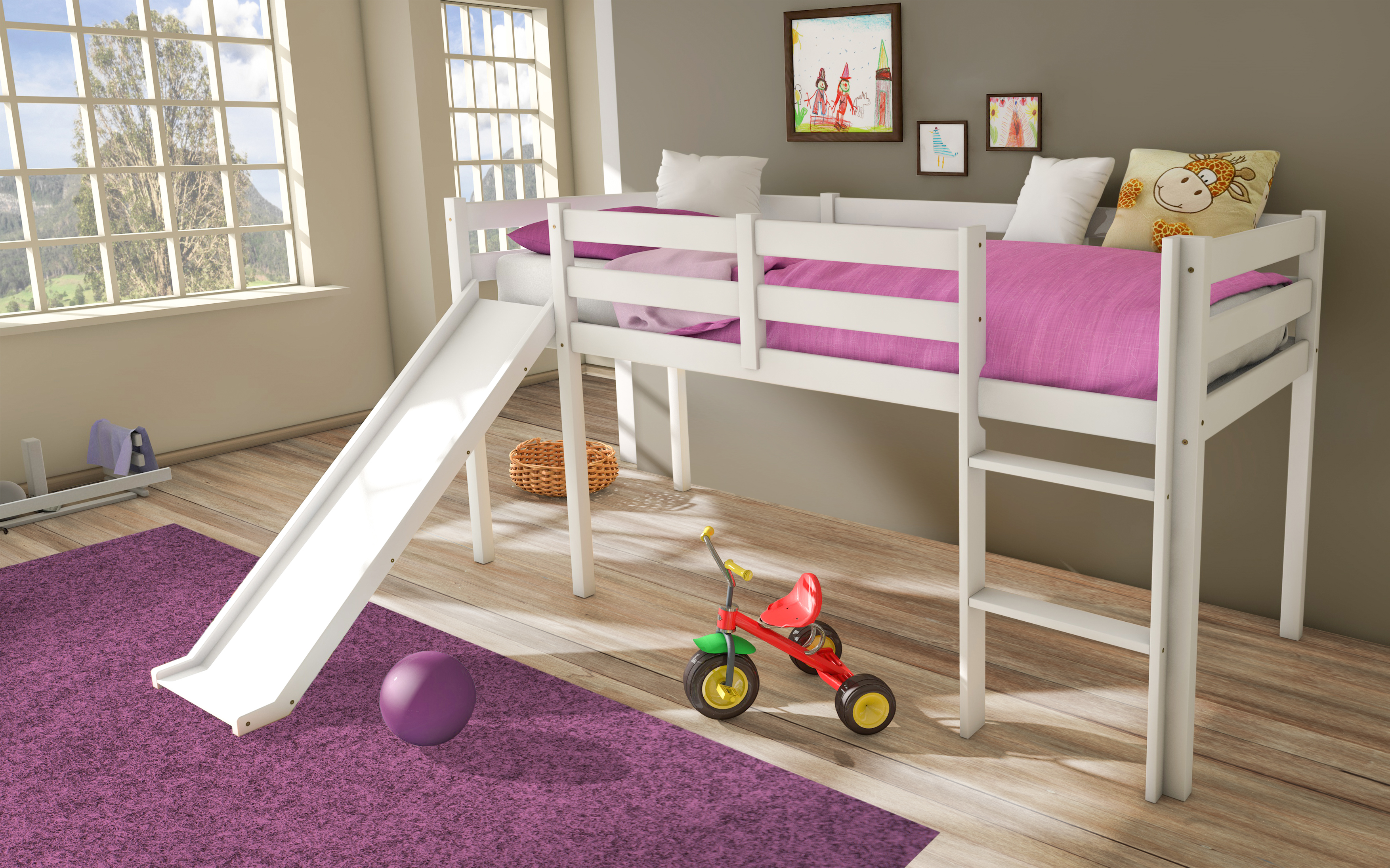 Pol Power Hochbett AMIR ca. B103 H113 T207 cm in Kiefer weiß, Dekoration für Zuhause, Mobiliar, Drinnen, E-Scooter, Bett
