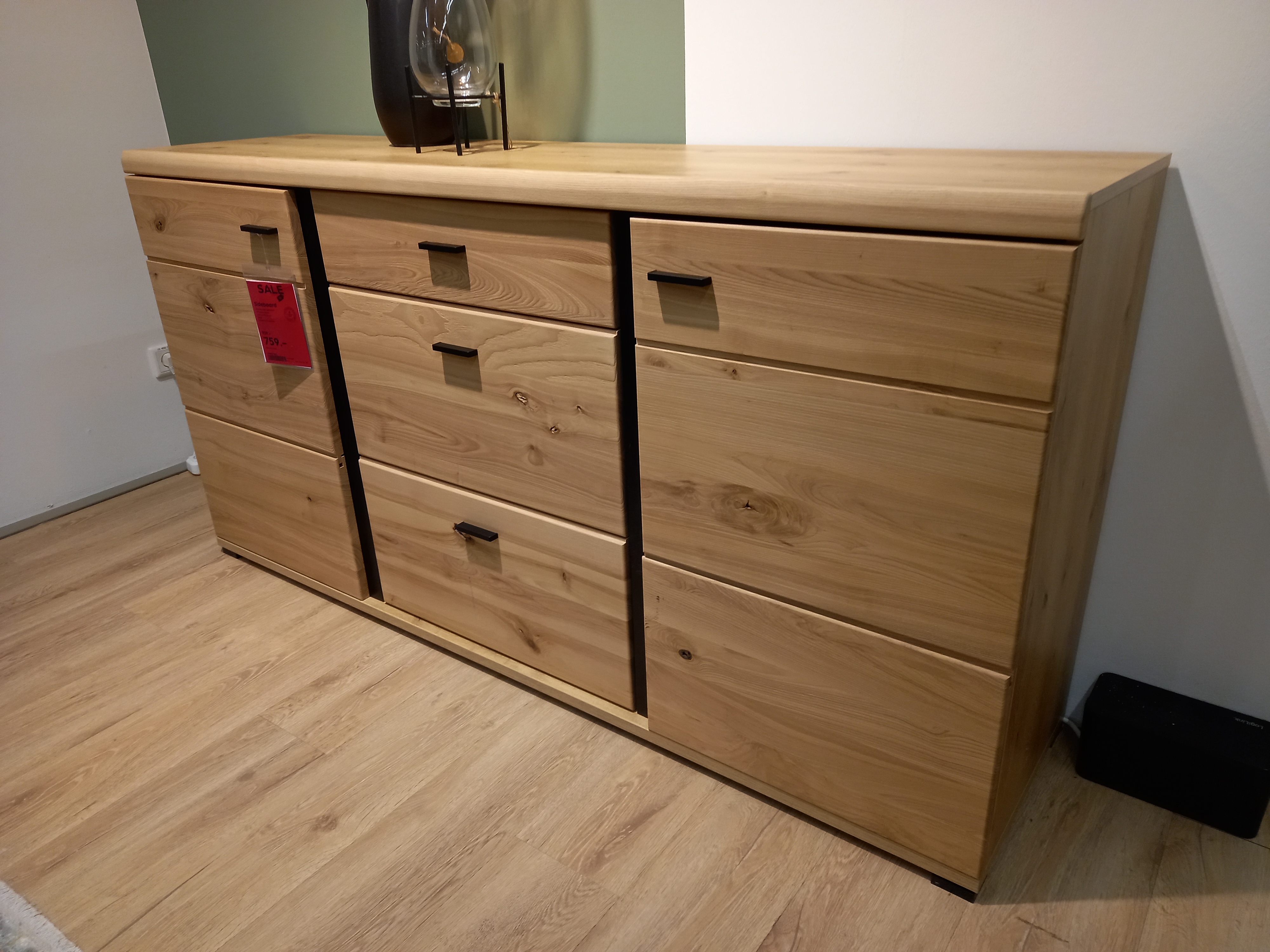 Sideboard SONOS II in Holzfarben, Sideboard, Holz, Naturfarben, Schubladen, Schwarze Griffe