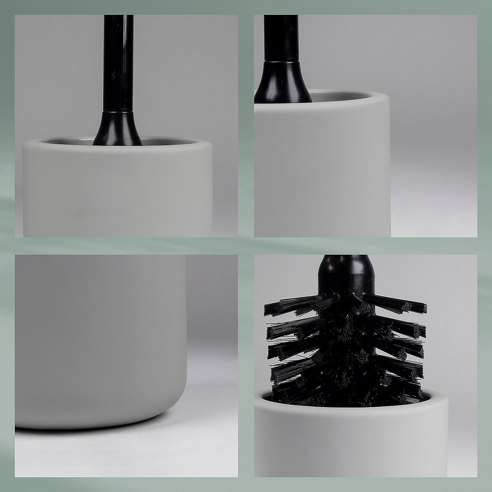 Kela WC-Garnitur SANA in Farbe Hellgrau, Toilet brush, Bathroom set, White holder, Black brush, Colander-free design, Toilettenbürste, Reinigungsbürste, Schwarz, Keramische Halterung, Bürstenkopf