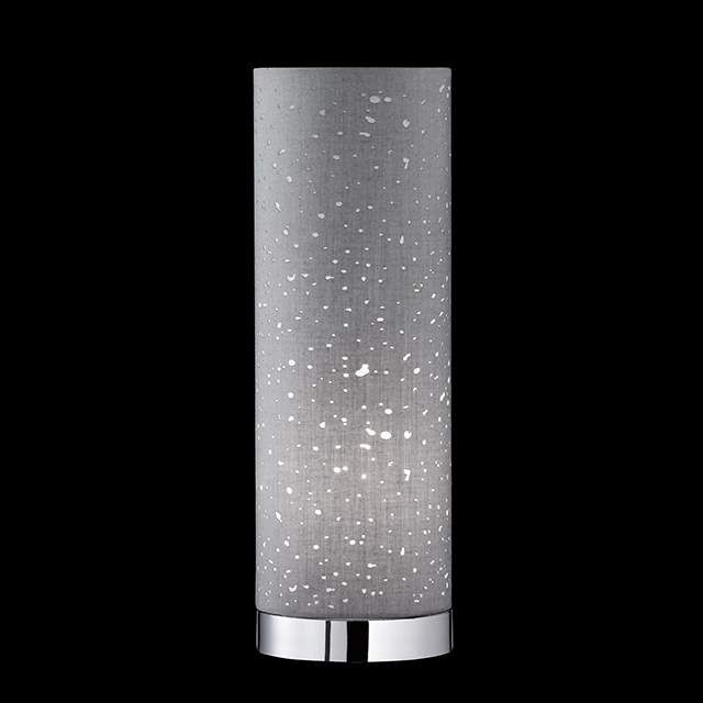 Fischer & Honsel Tischleuchte THOR in Chrom, Stoff grau mit Dekor