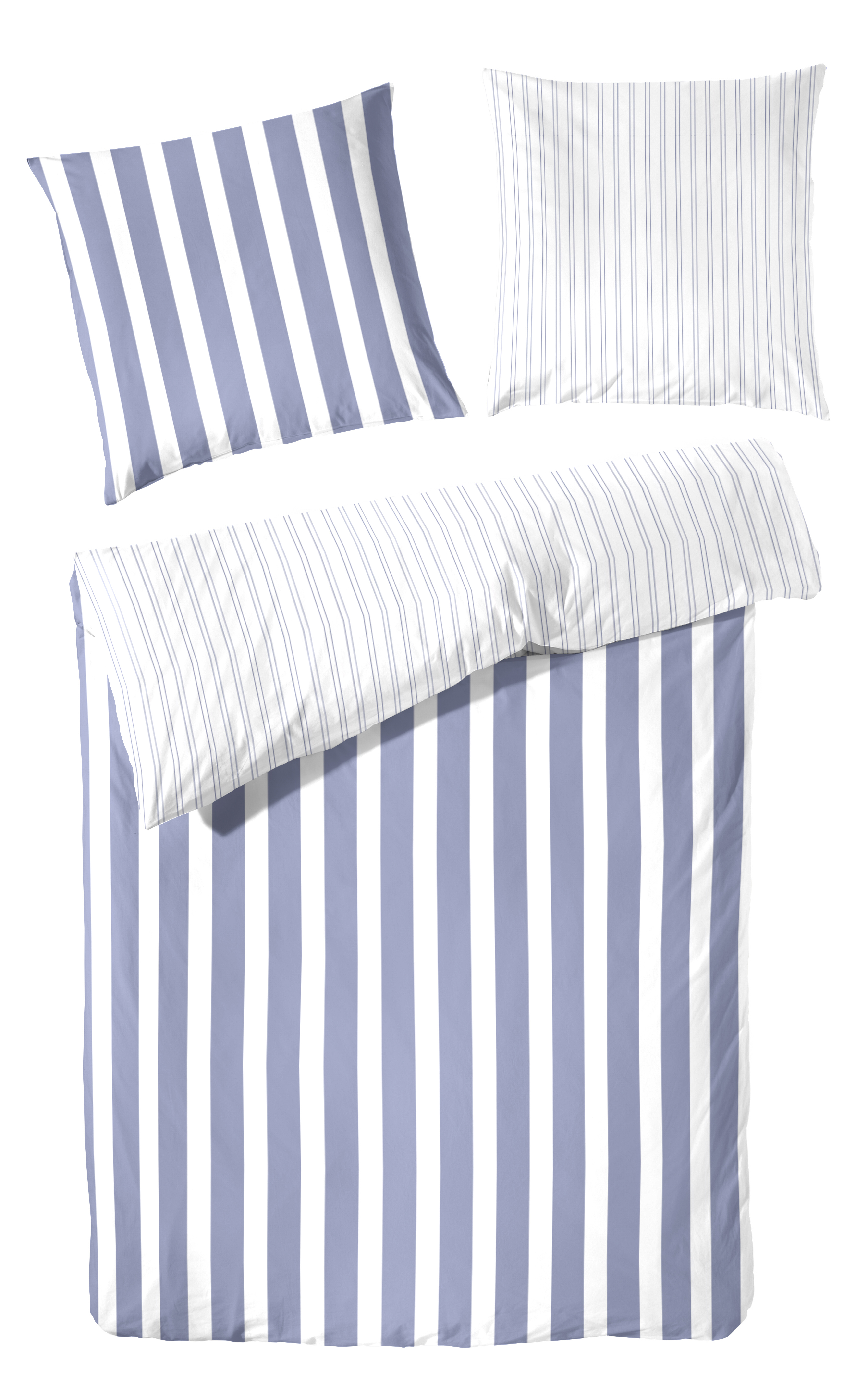 Hahn Haustextilien Perkal-Bettwäsche 155x220cm ca. 155x220cm, Kopfkissen ca. 80x80cm in Farbe blau/weiß gestreift, Kissen, Dekoration für Zuhause, Flagge, Mobiliar, Kopfkissen