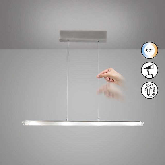 Fischer & Honsel LED-Pendelleuchte TORVI 4-flammig in Farbe Nickel matt/Glas teilsatiniert Rand klar , Leuchte, Deckenleuchte