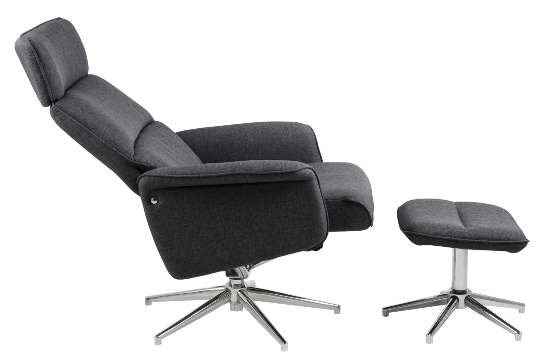 Actona Recliner mit Hocker ALURA in Calmeo Stoff dunkelgrau, Gestell Chrom