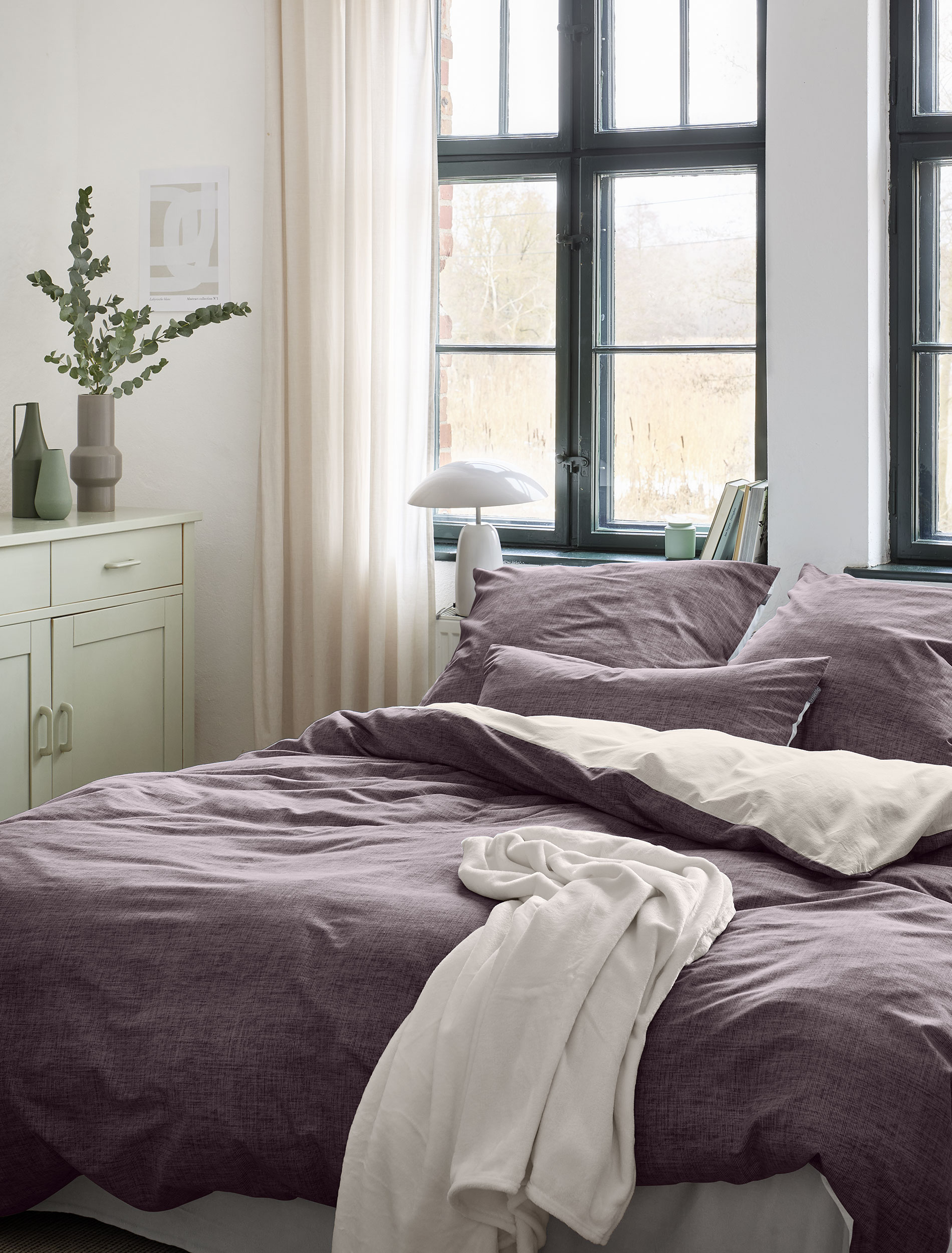 irisette Mako-Satin Bettwäsche WAVE-HK ca. 135x200cm in Farbe mauve, Moebel, Bett, Bettlaken