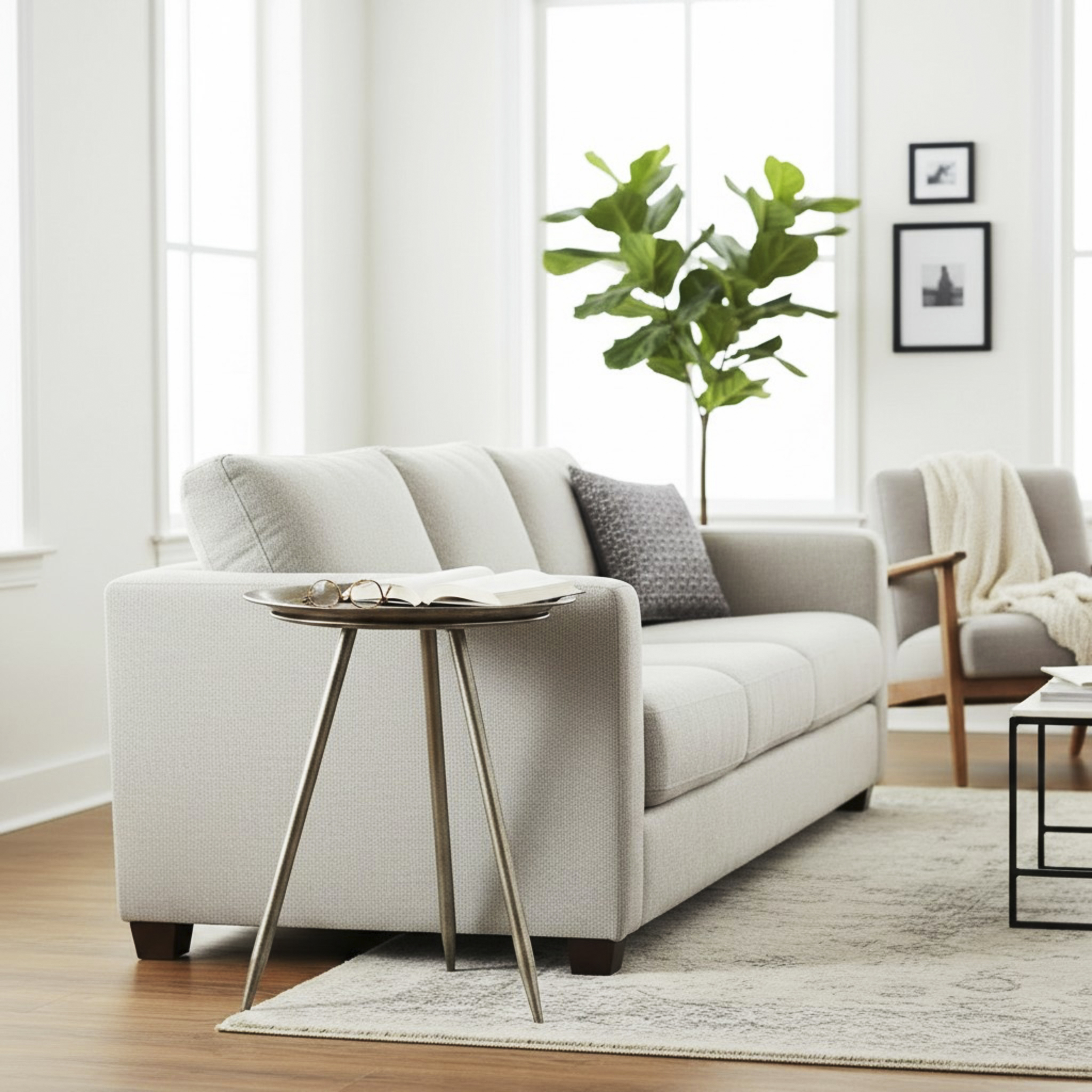 Haku Möbel Beistelltisch HANS 1 in Farbe Bronze, Sofa, Wohnzimmer, Grau, Beistelltisch, Kissen