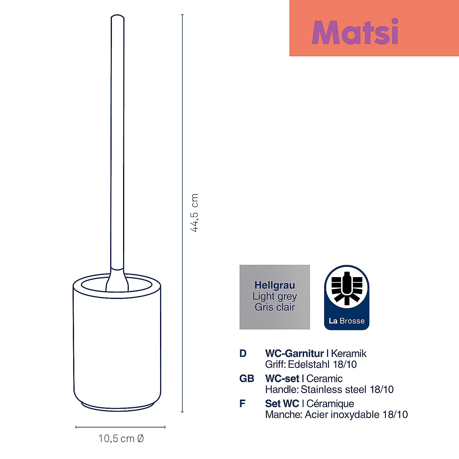 Kela WC-Garnitur Matsi hellgrau MATSI in hellgrau, Rauchrohr, Bürste, Gerät, Werkzeug